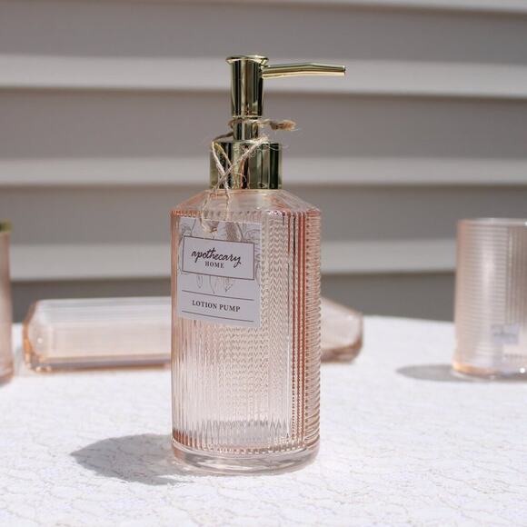 Apothecary Home Bathroom 5 Pc Colored Glass Accessory Collection Peachy Gold - Picture 13 of 16